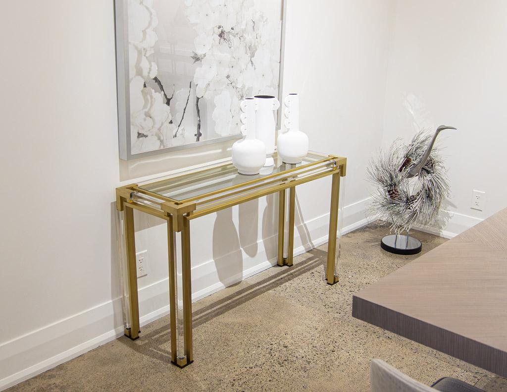 Vintage Brass and Acrylic Console Table with Glass Top Circa 1970’s For Sale 4