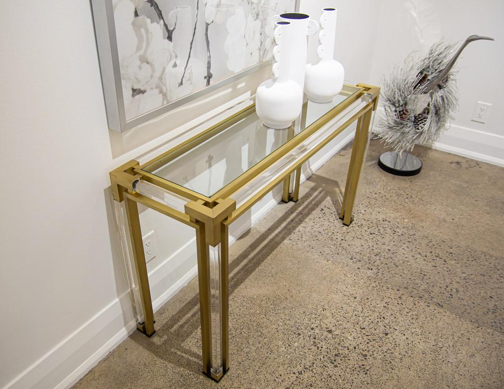Vintage Brass and Acrylic Console Table with Glass Top Circa 1970’s For Sale 5