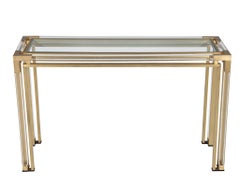 Vintage Brass and Acrylic Console Table with Glass Top Circa 1970’s