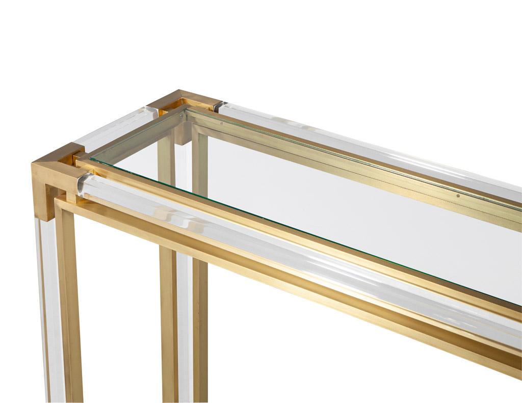 Vintage Brass and Acrylic Console Table with Glass Top Circa 1970’s In Good Condition For Sale In North York, ON