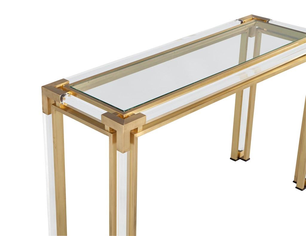 Late 20th Century Vintage Brass and Acrylic Console Table with Glass Top Circa 1970’s For Sale