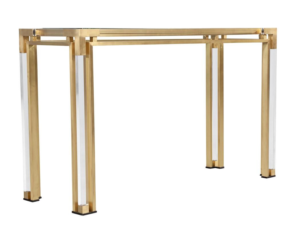 Vintage Brass and Acrylic Console Table with Glass Top Circa 1970’s For Sale 1