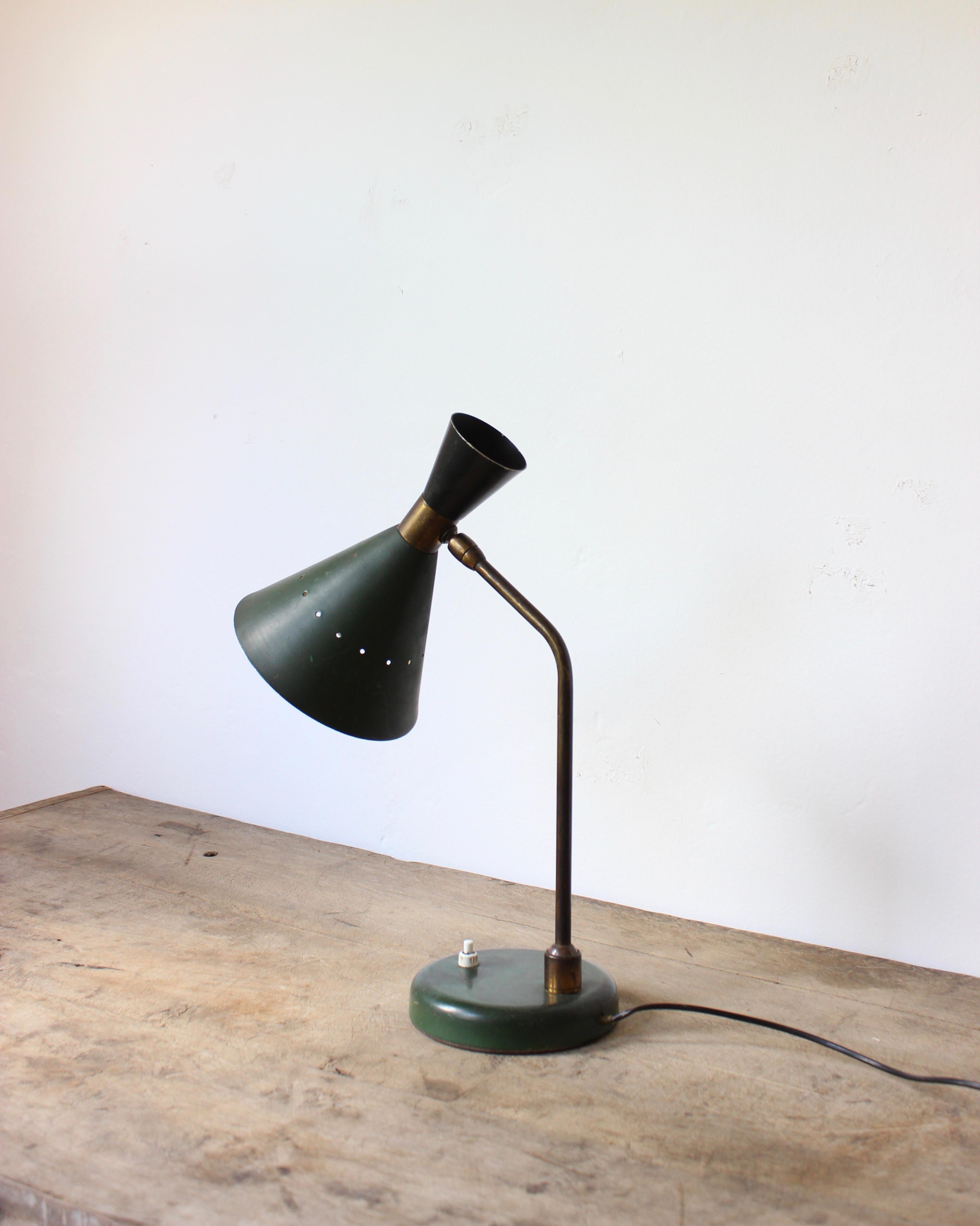 Table lamp constructed in brass and aluminum. Gorgeous patina. 

Fully re-wired for US application.