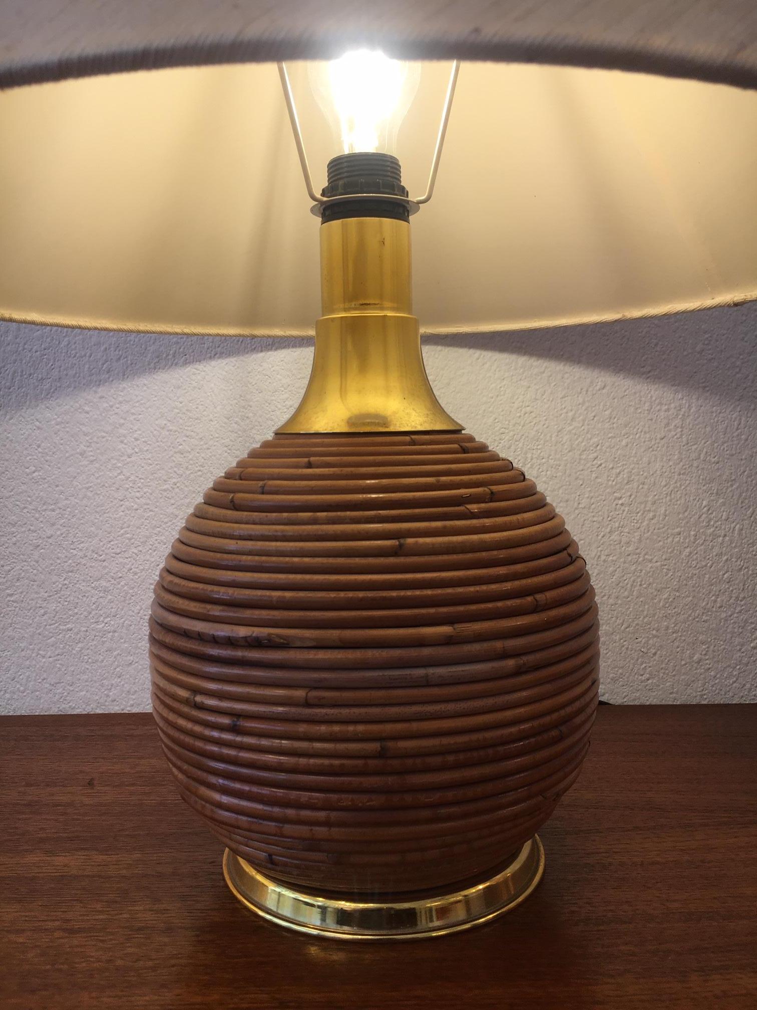 European Vintage Brass and Bamboo Table Lamp, 1970s