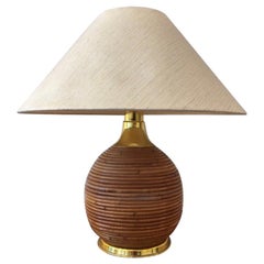 Vintage Brass and Bamboo Table Lamp, 1970s
