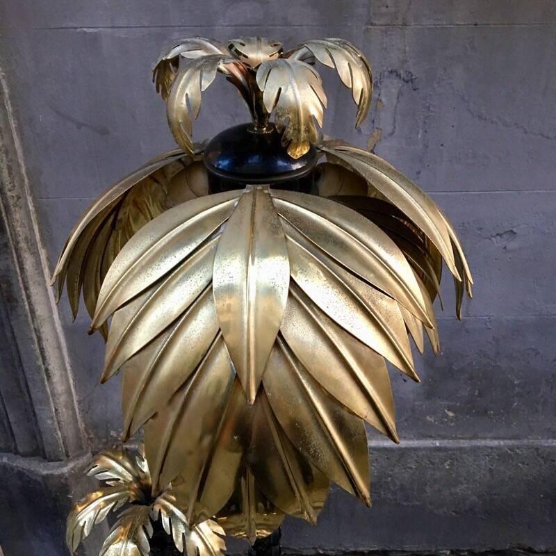 Vintage Brass and Black Lacquered Palm Italian Floor Lamp, 1970s In Good Condition In Florence, IT