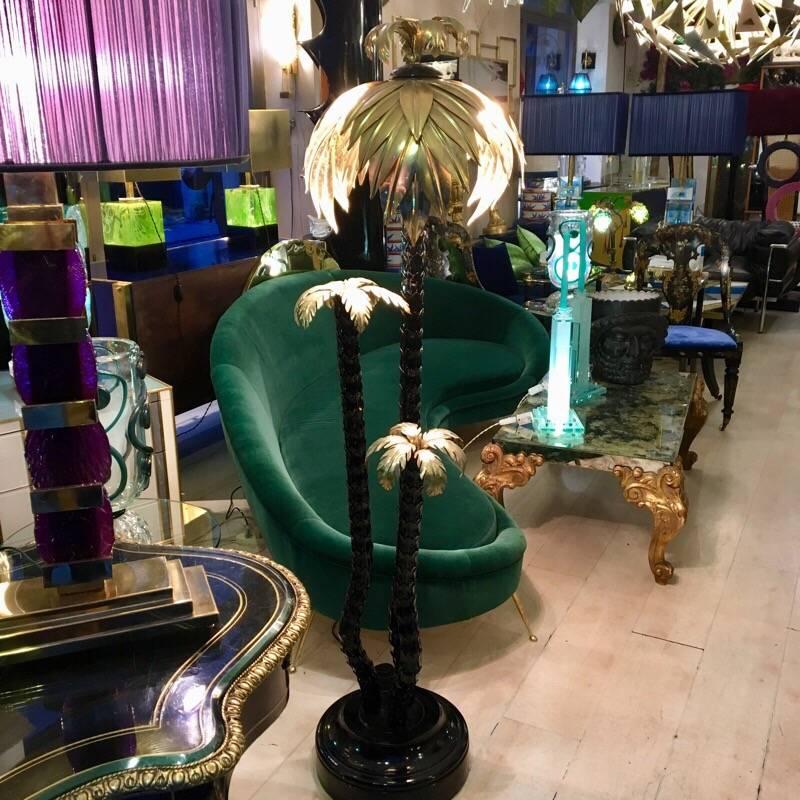 Vintage Brass and Black Lacquered Palm Italian Floor Lamp, 1970s 1