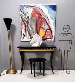 Vintage Brass and Black Varnished Aluminum Floor Lamp, Italy