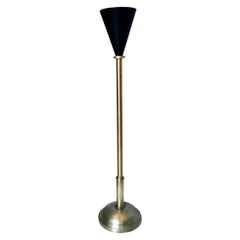 Lampadaire vintage en laiton et aluminium verni noir, Italie