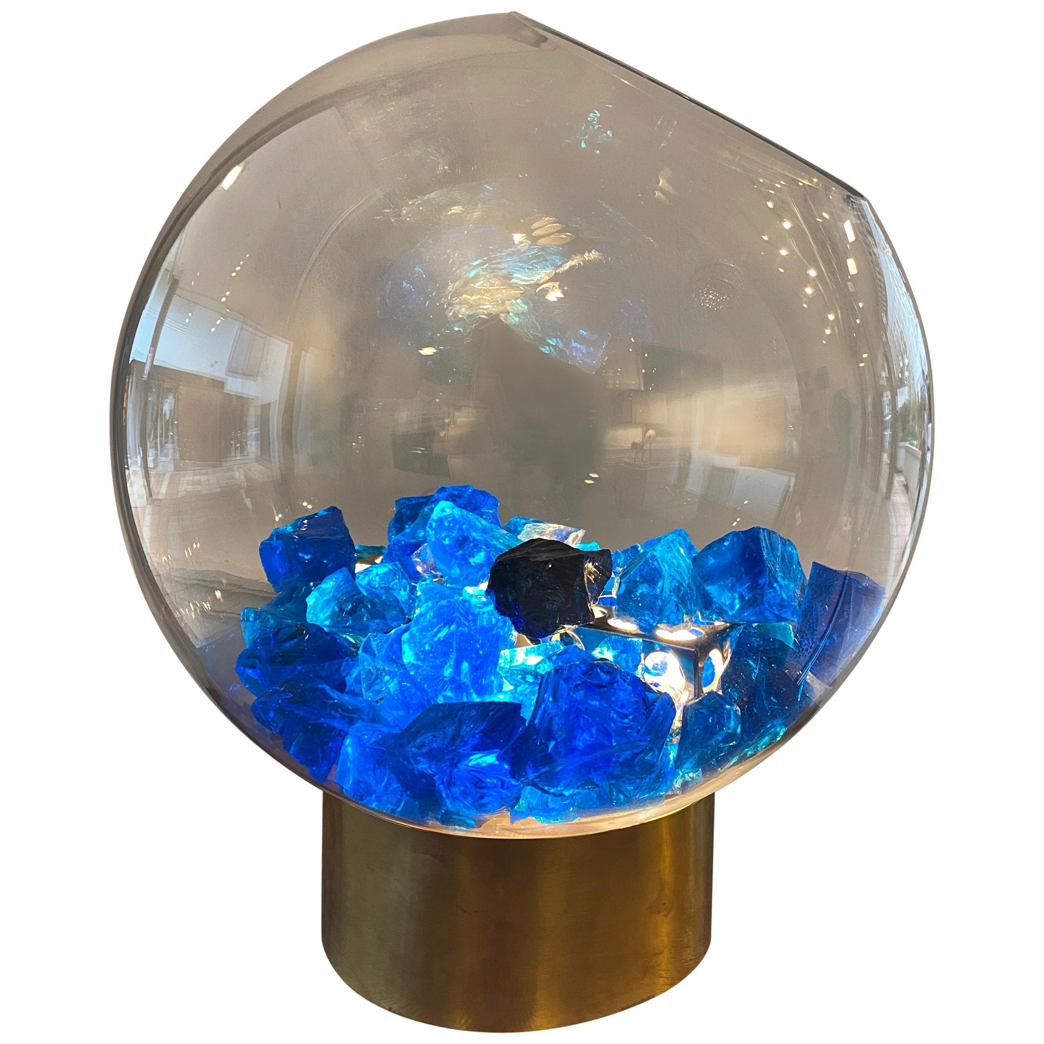 Vintage Brass and Bleu Murano Rock Lampe