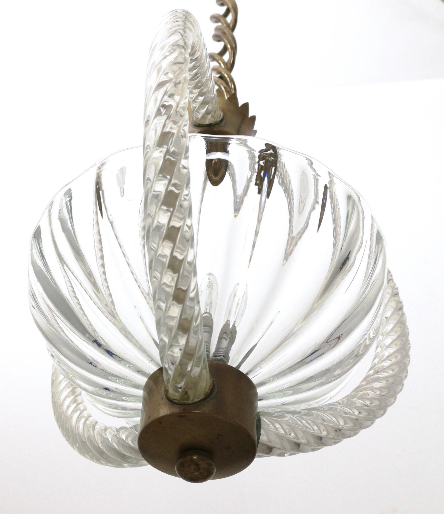 Vintage Brass and Blown Glass Pendant by Ercole Barovier, Italy, 1940s 3