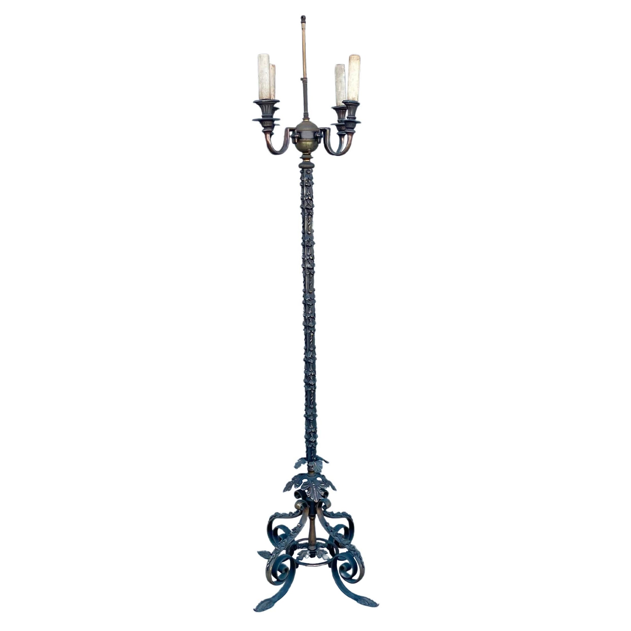 Vintage Brass and Bronze Four-Light Candelabra Floor Lamp, 1960s For Sale