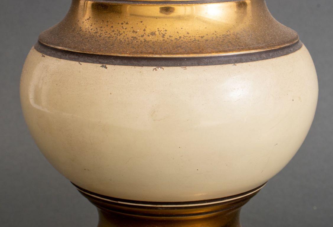 20ième siècle Lampe de table vintage en laiton et céramique, paire en vente