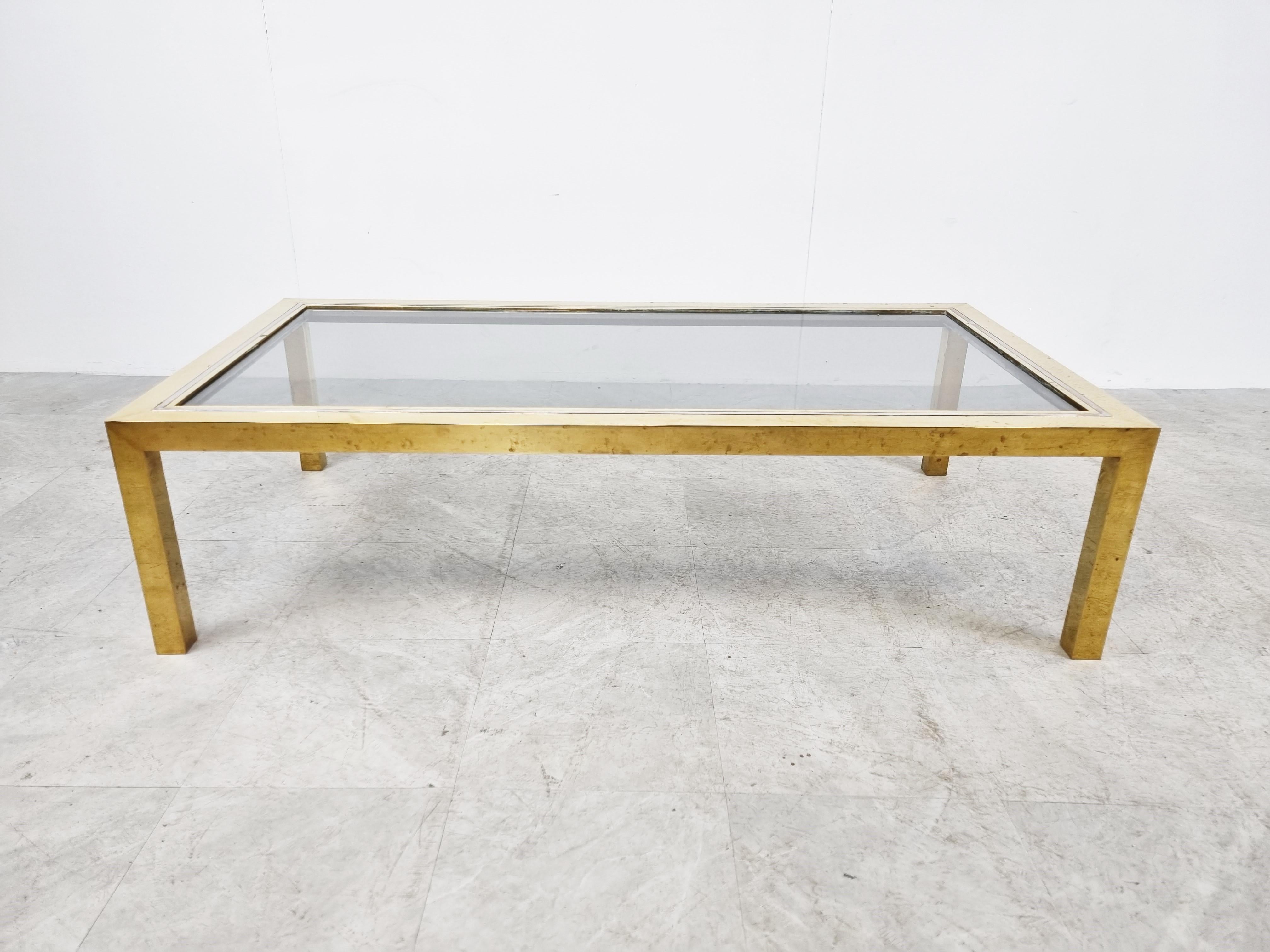 Hollywood Regency Vintage Brass and Chrome Coffee Table, 1970s