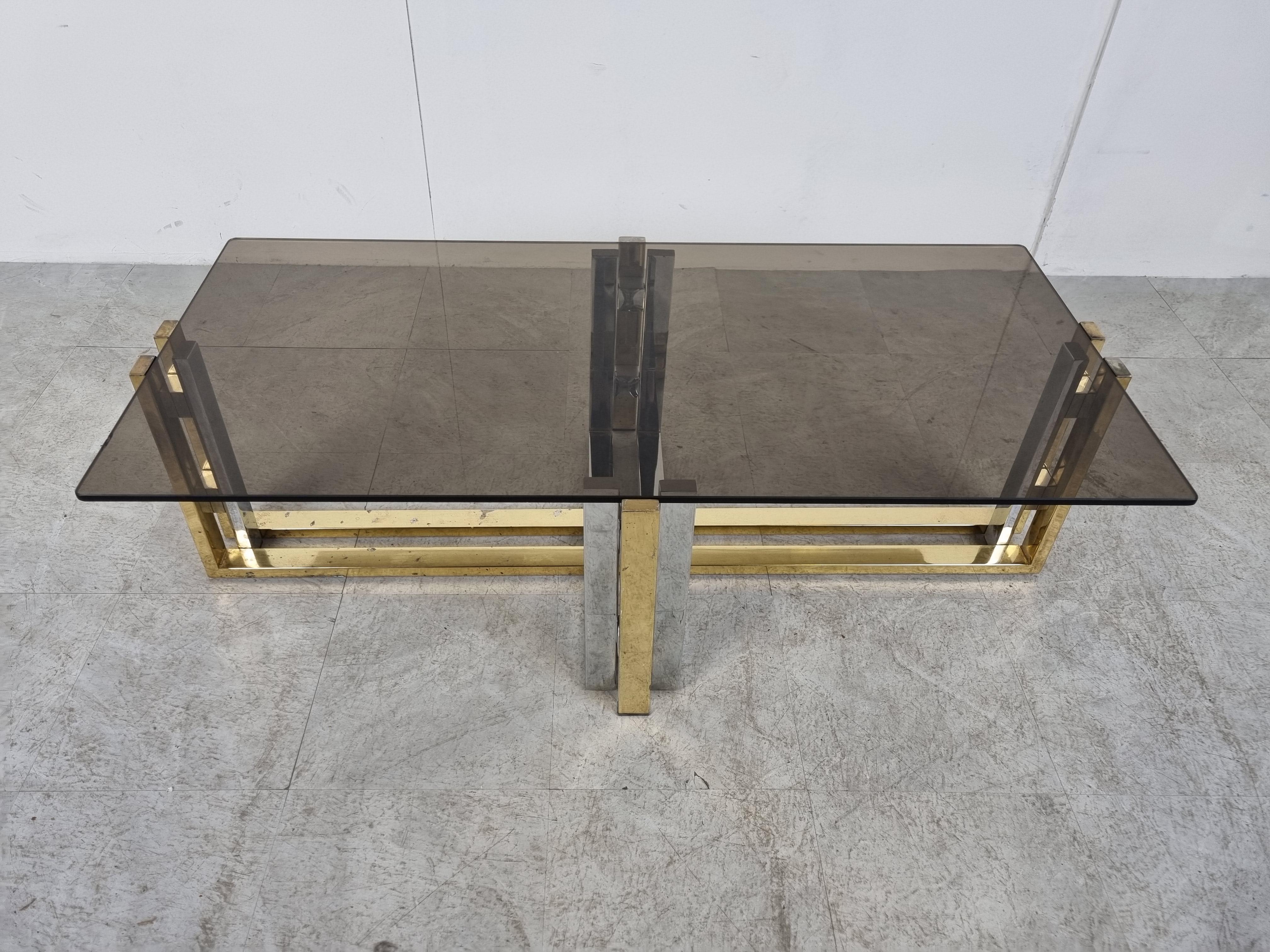 Hollywood Regency Vintage brass and chrome coffee table, 1970s  For Sale