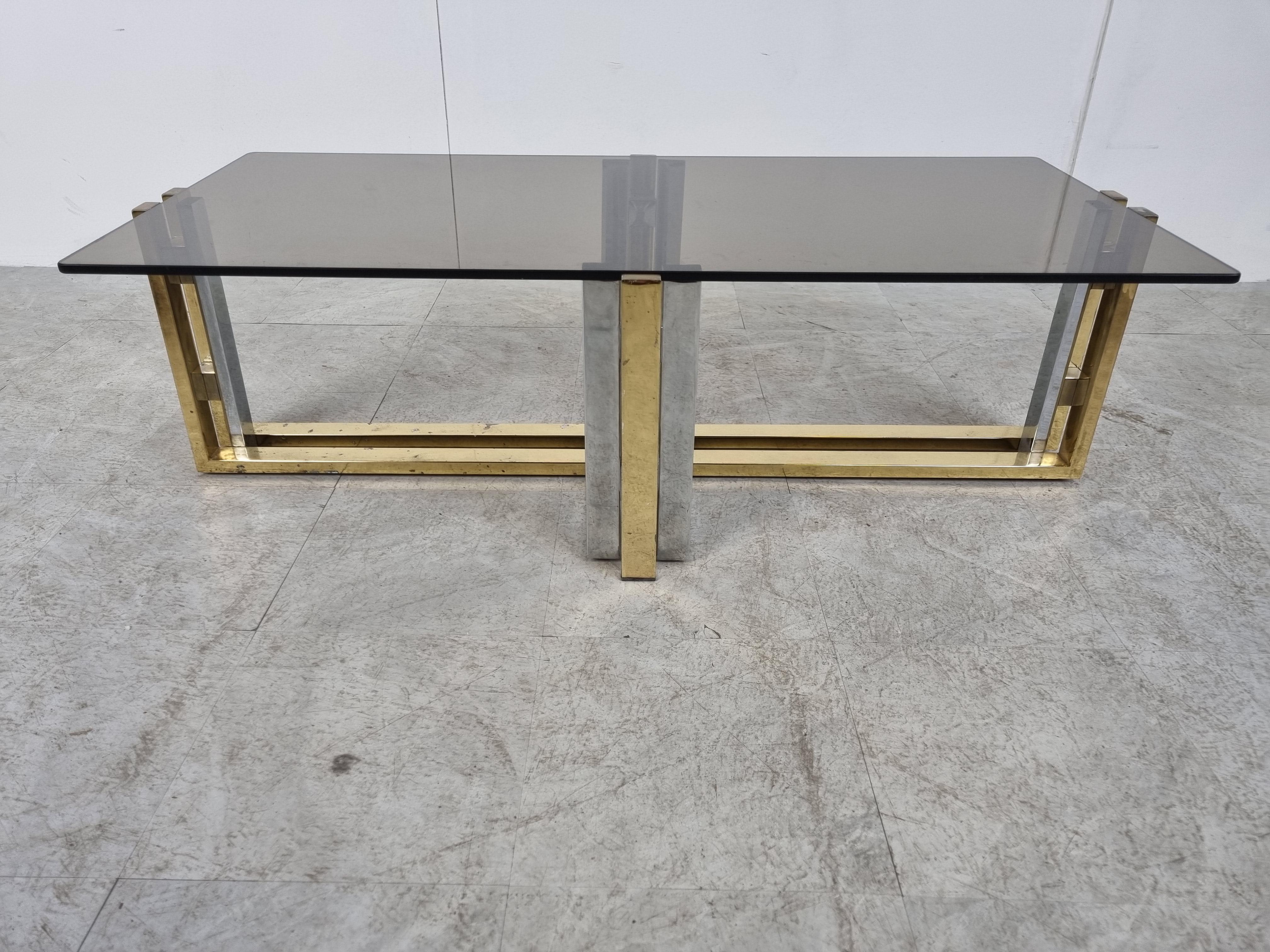 Belgian Vintage brass and chrome coffee table, 1970s  For Sale