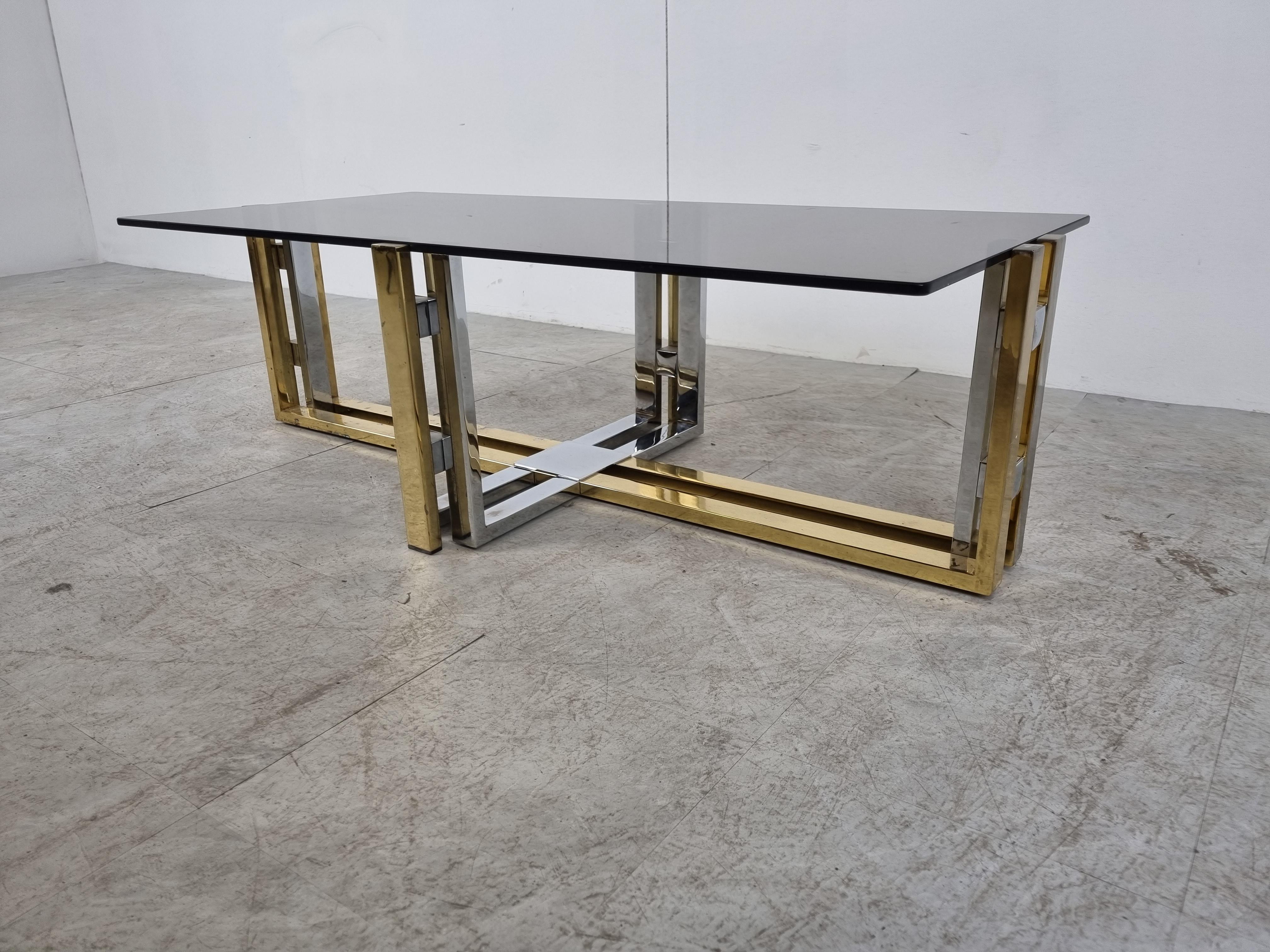 Late 20th Century Vintage brass and chrome coffee table, 1970s  For Sale