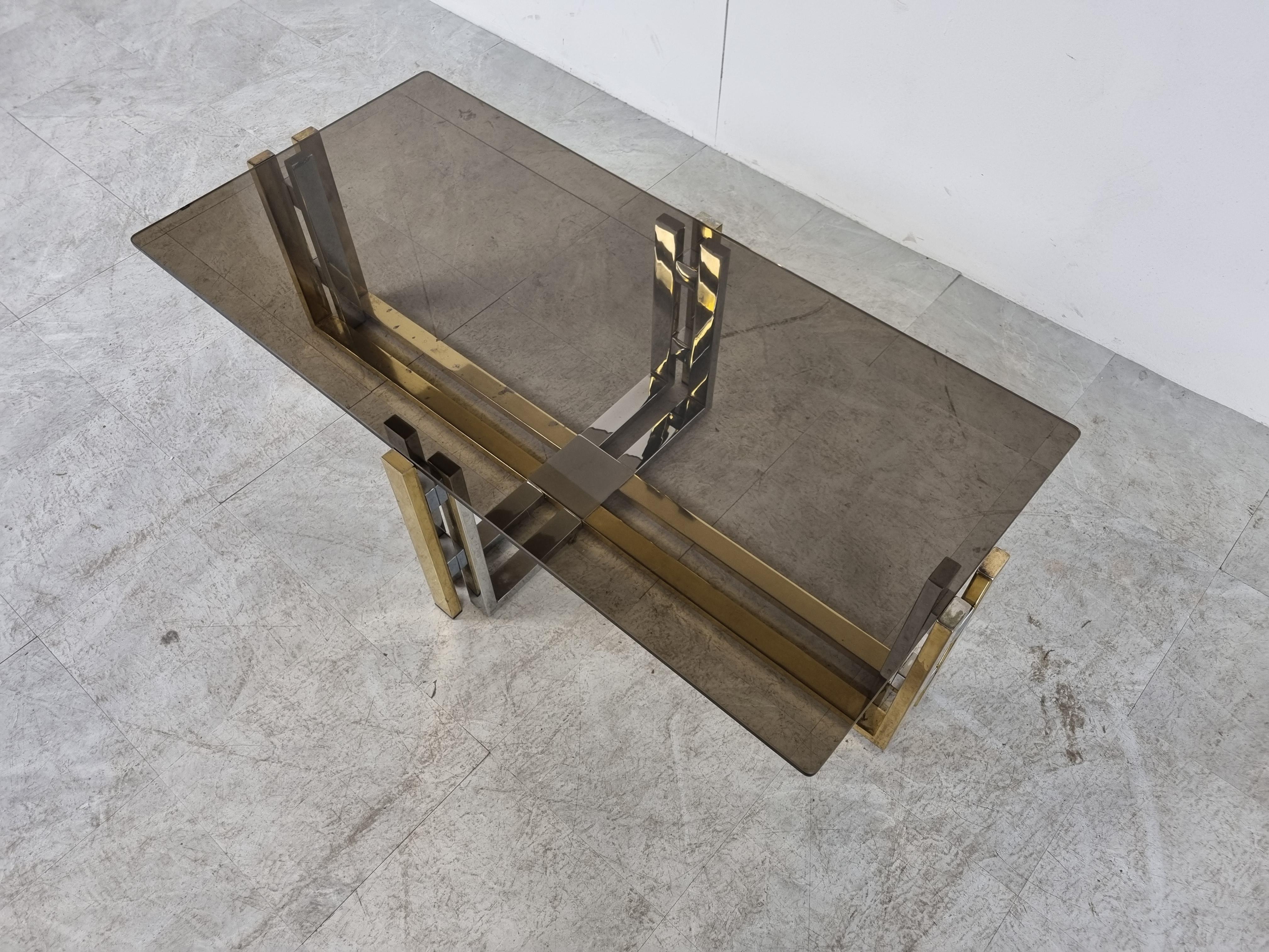 Brass Vintage brass and chrome coffee table, 1970s  For Sale