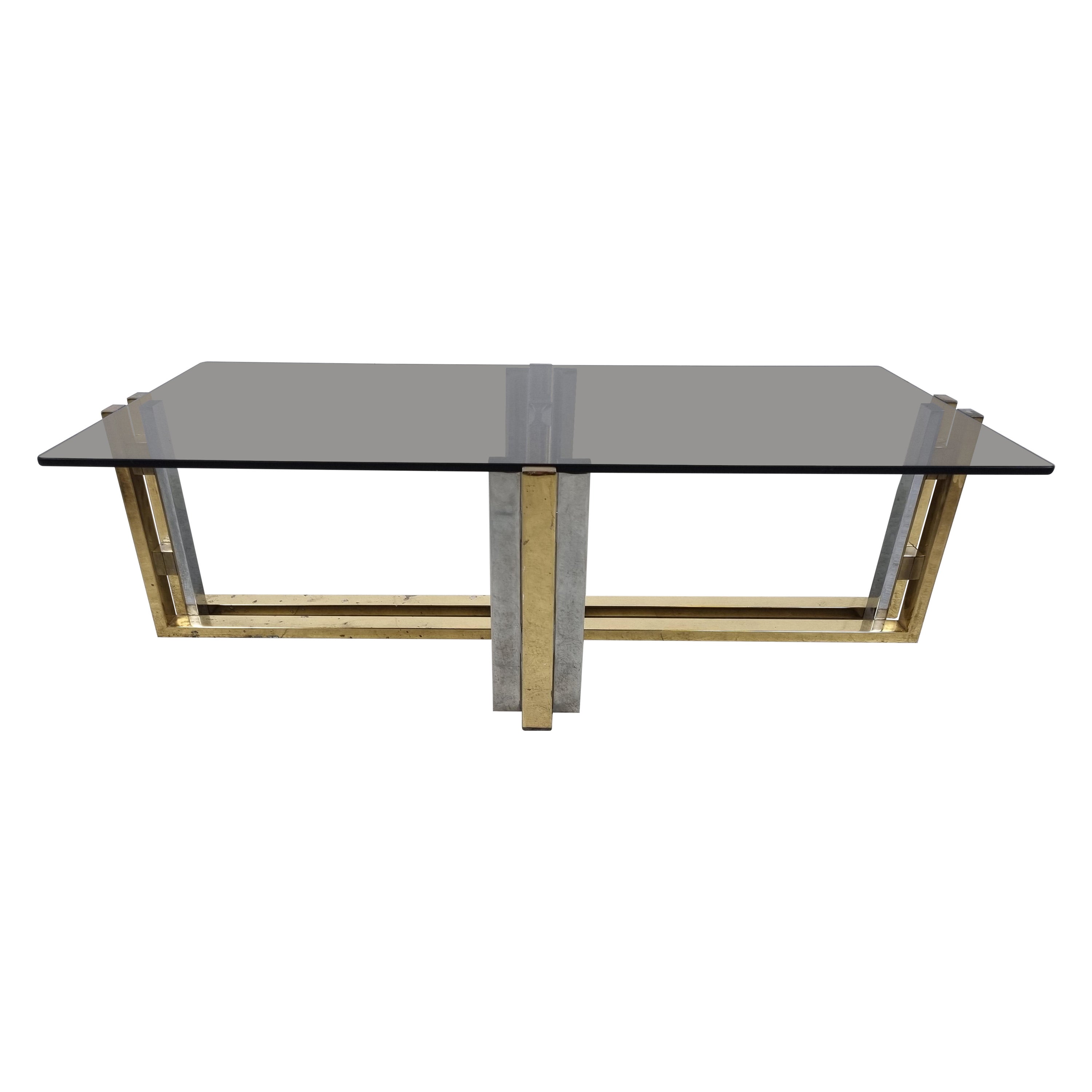Mesa de centro vintage de latón y cromo, años 70