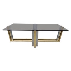 Mesa de centro vintage de latón y cromo, años 70