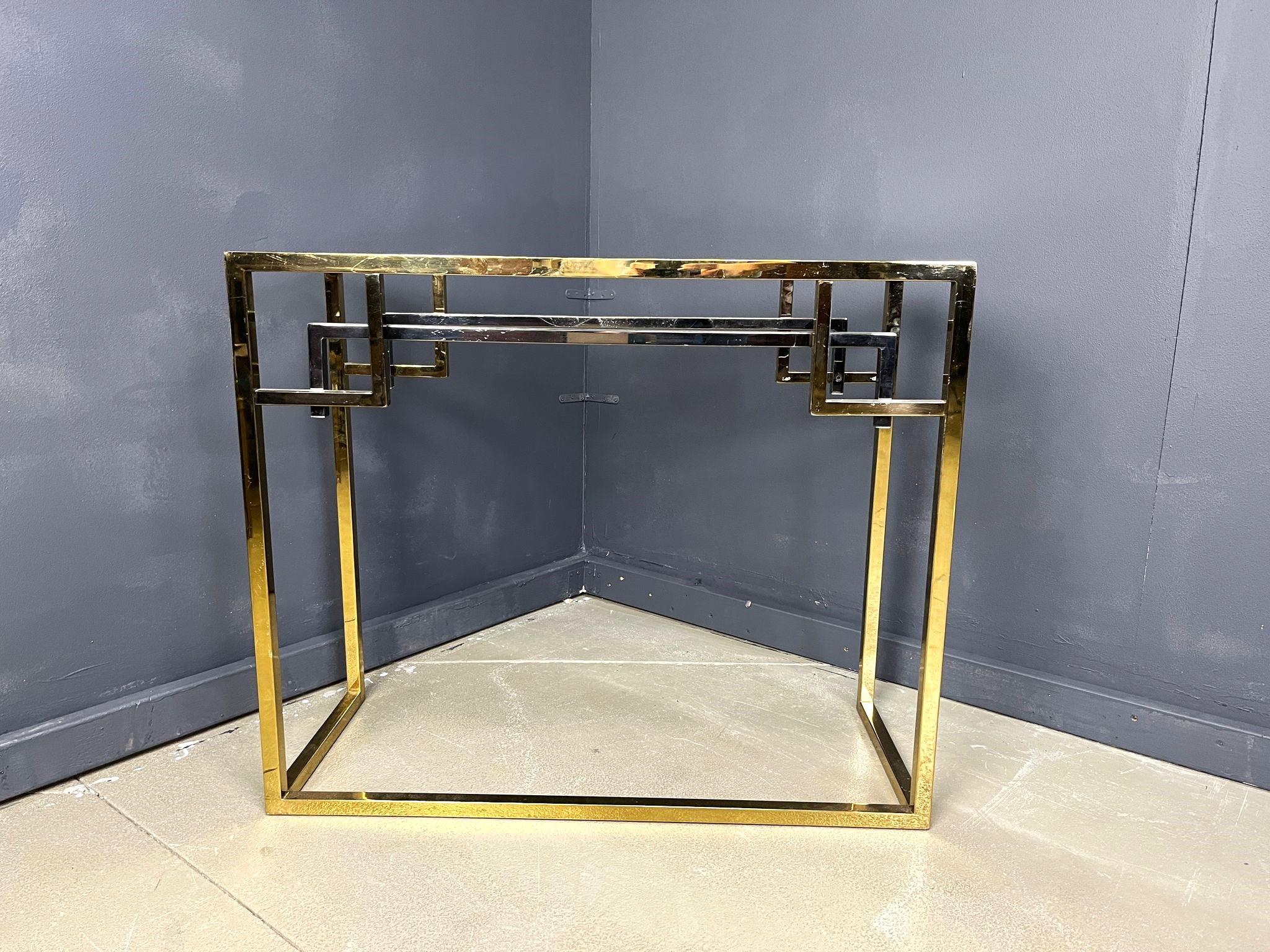 Hollywood Regency Vintage brass and chrome console, 1970s For Sale