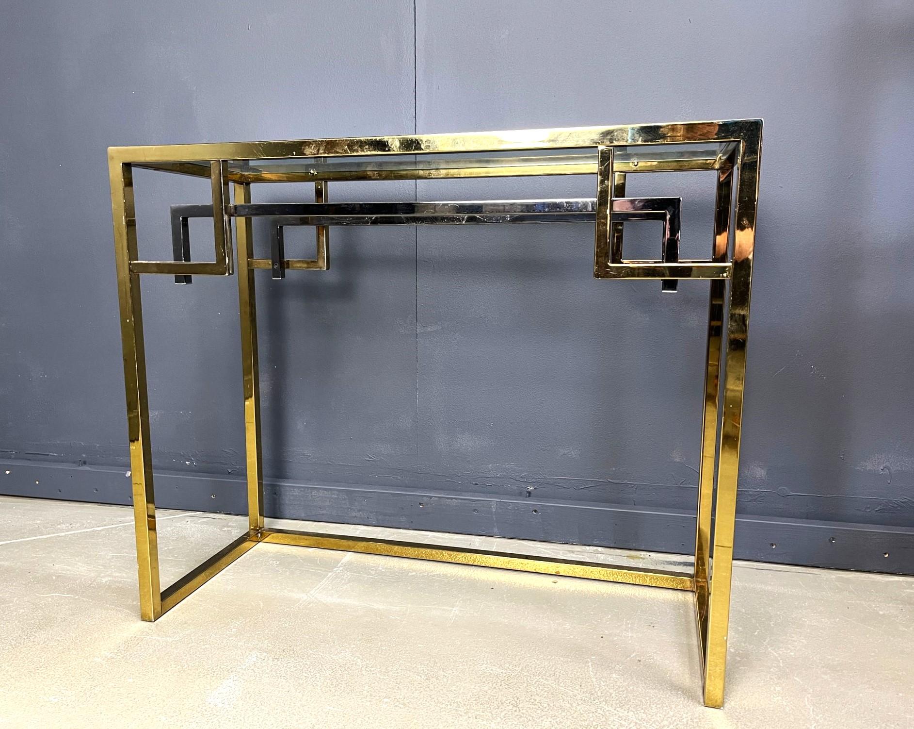 Brass Vintage brass and chrome console, 1970s For Sale