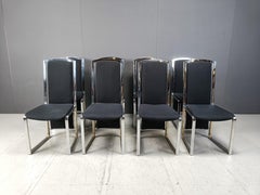 Vintage brass and chrome dining chairs, set of 8 - 1970s