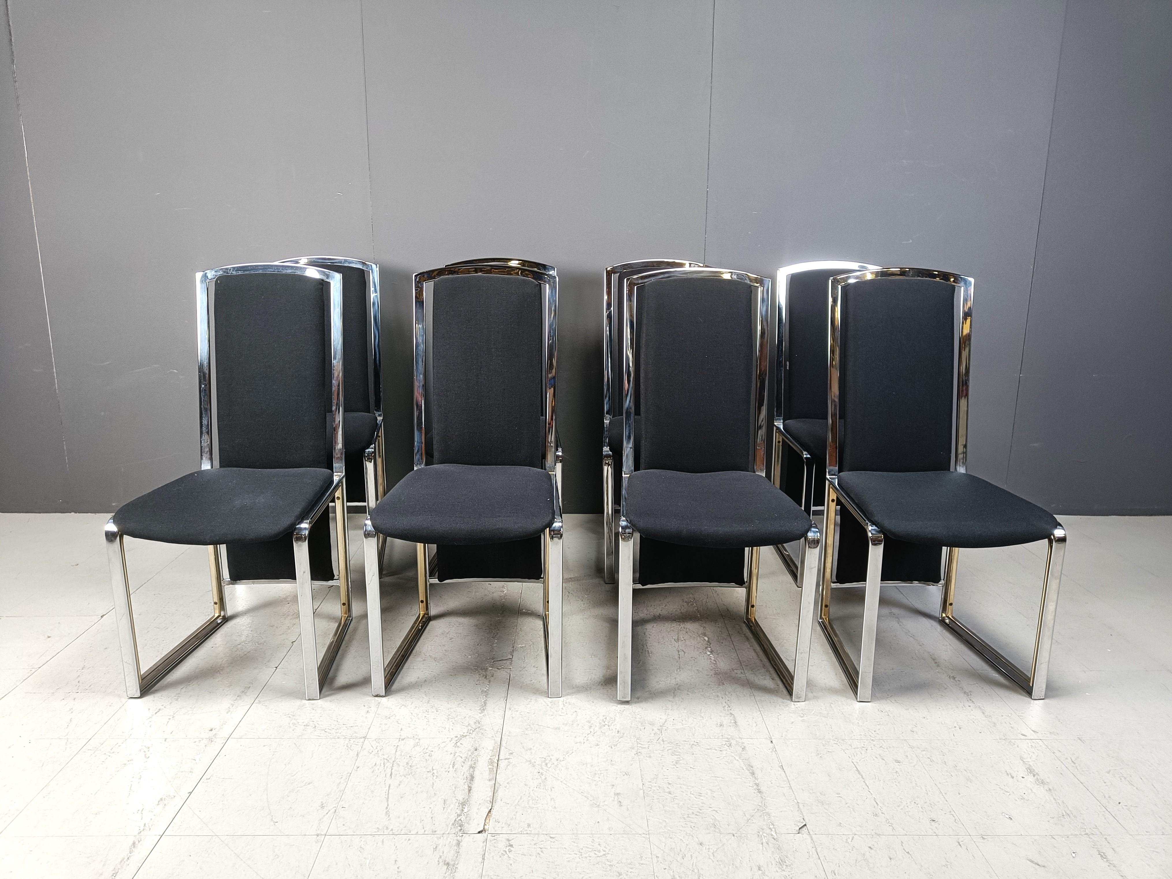 Hollywood Regency Set di 8 sedie da pranzo vintage in ottone e cromo - Anni '70 in vendita