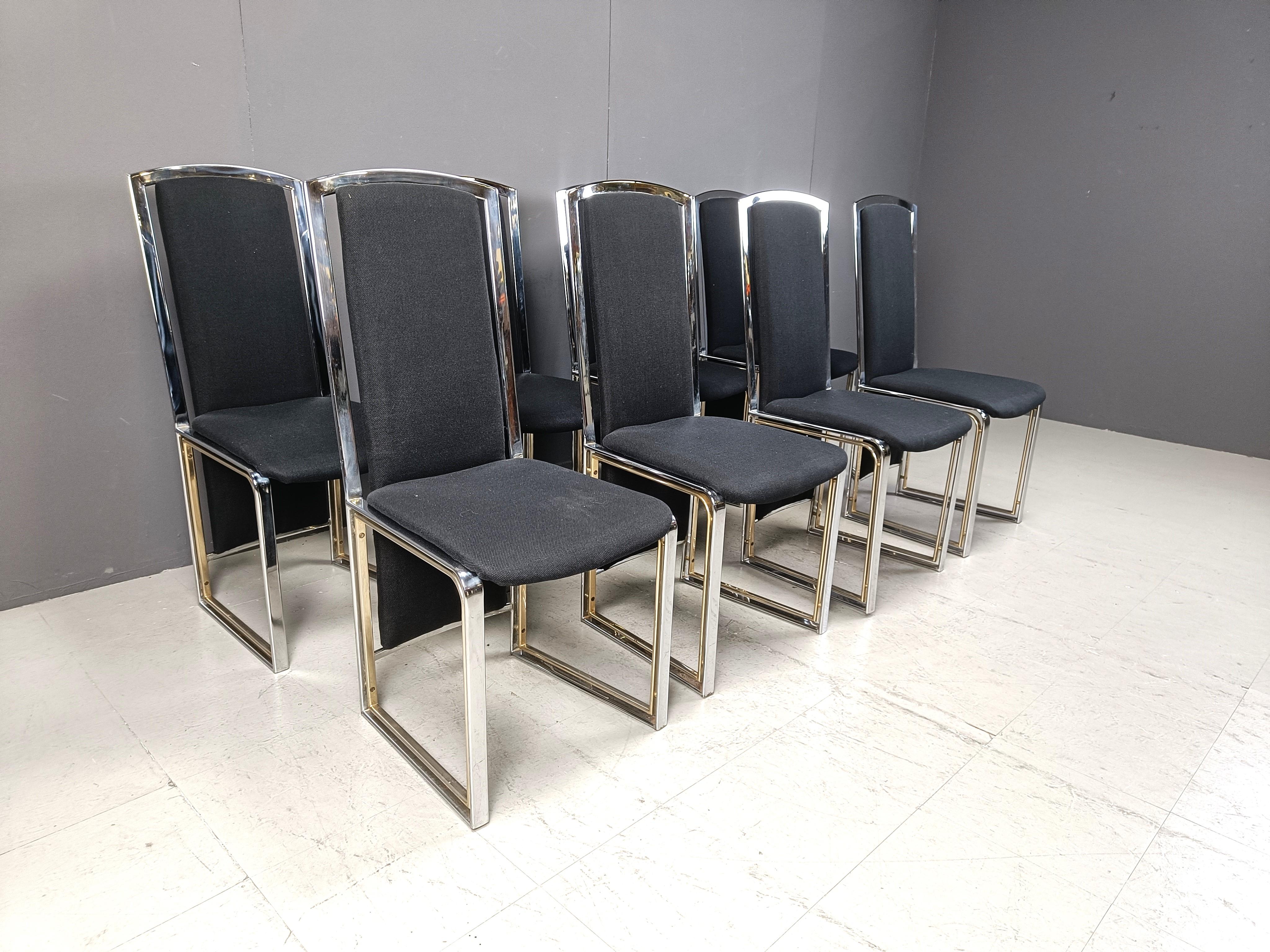 Set di 8 sedie da pranzo vintage in ottone e cromo - Anni '70 In condizioni buone in vendita a Leuven, Vlaams Gewest