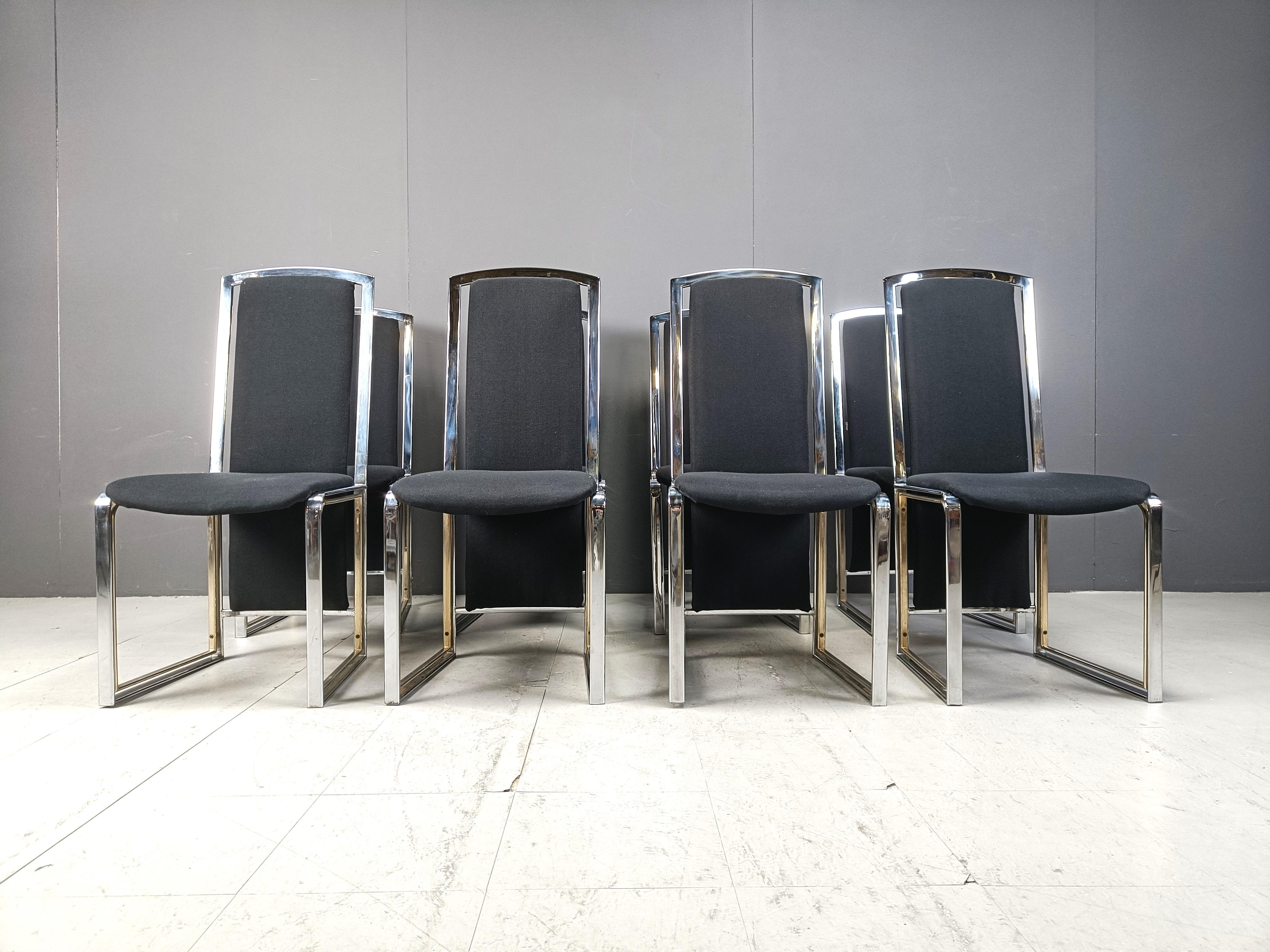 Vintage brass and chrome dining chairs, set of 8 - 1970s