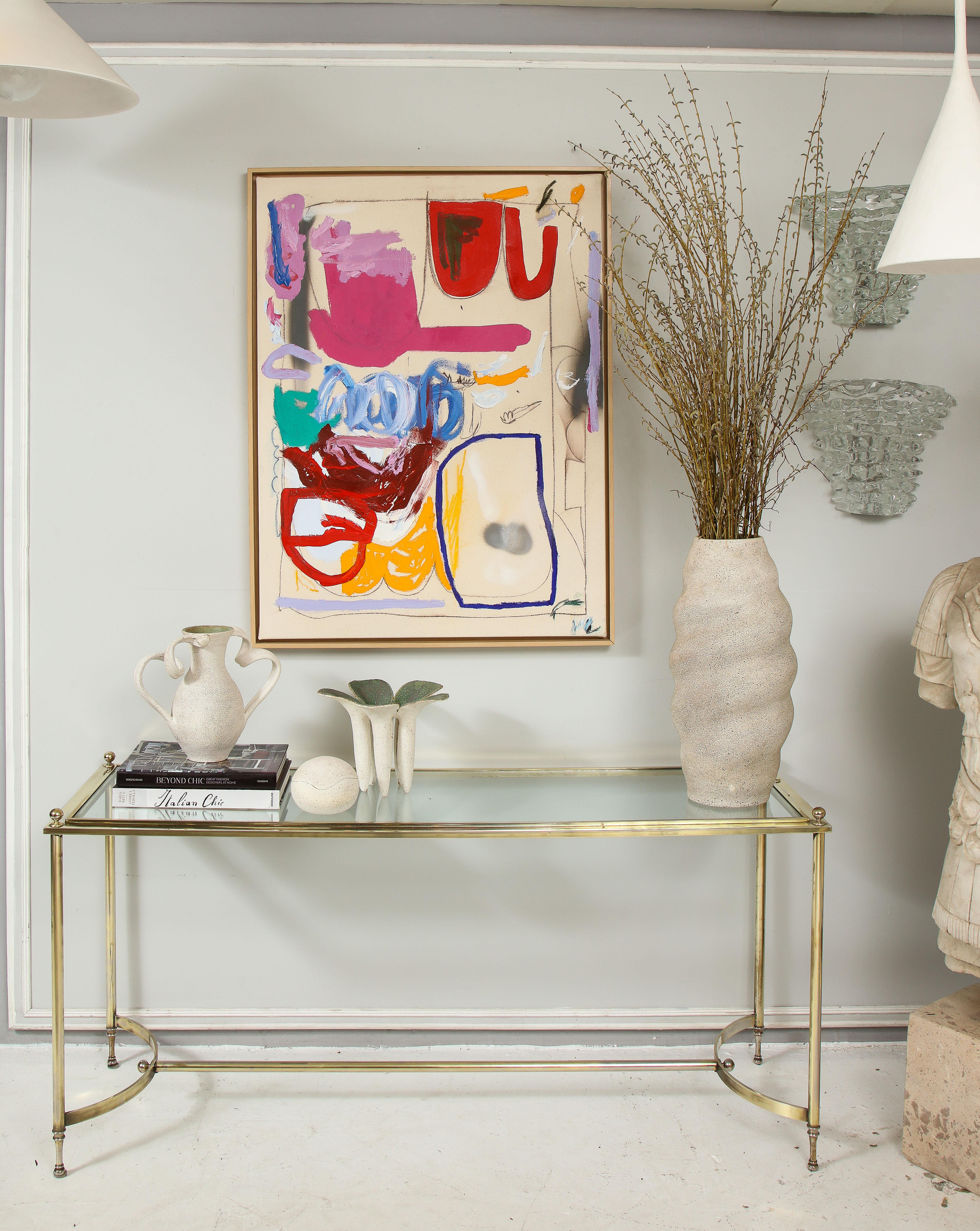 Modern Vintage Brass and Chrome Glass-Top Console Table
