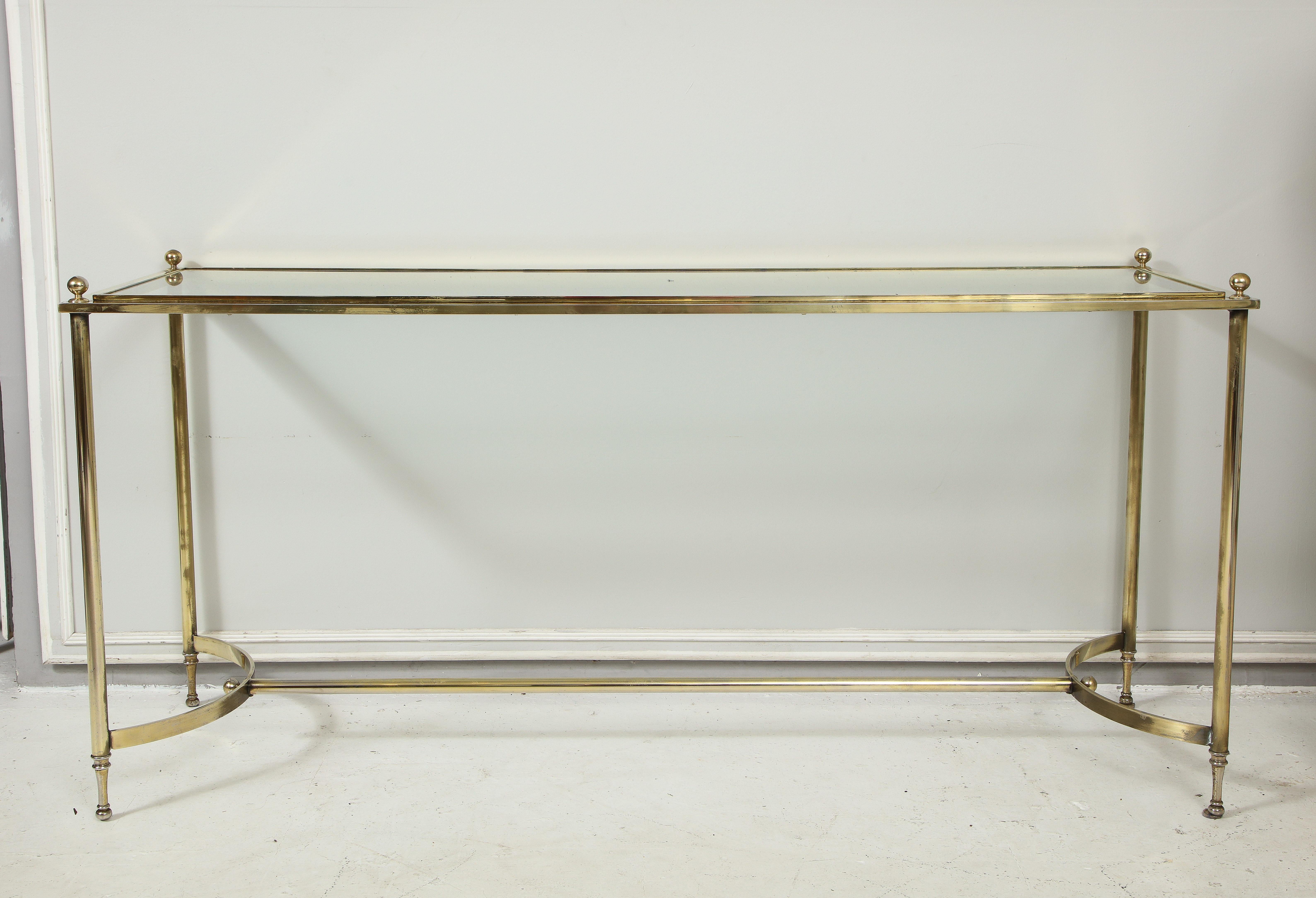Italian Vintage Brass and Chrome Glass-Top Console Table