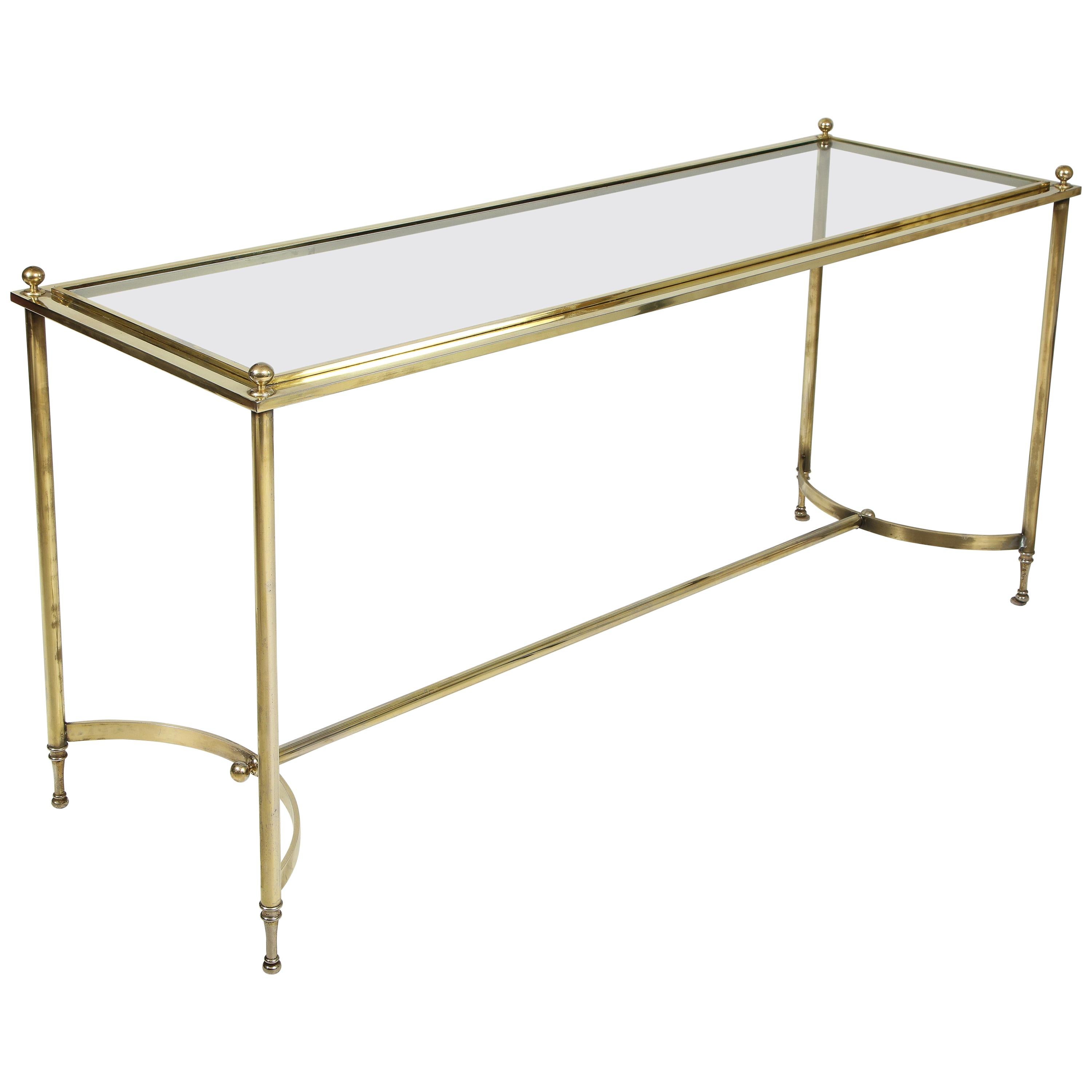 Vintage Brass and Chrome Glass-Top Console Table
