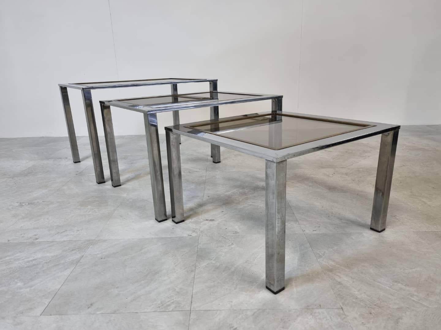 Belgian Vintage Brass and Chrome Nesting Tables, 1970s