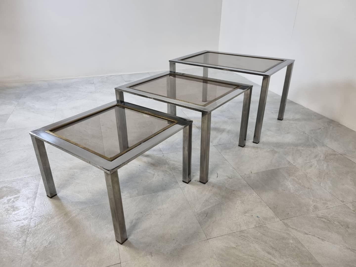 Late 20th Century Vintage Brass and Chrome Nesting Tables, 1970s