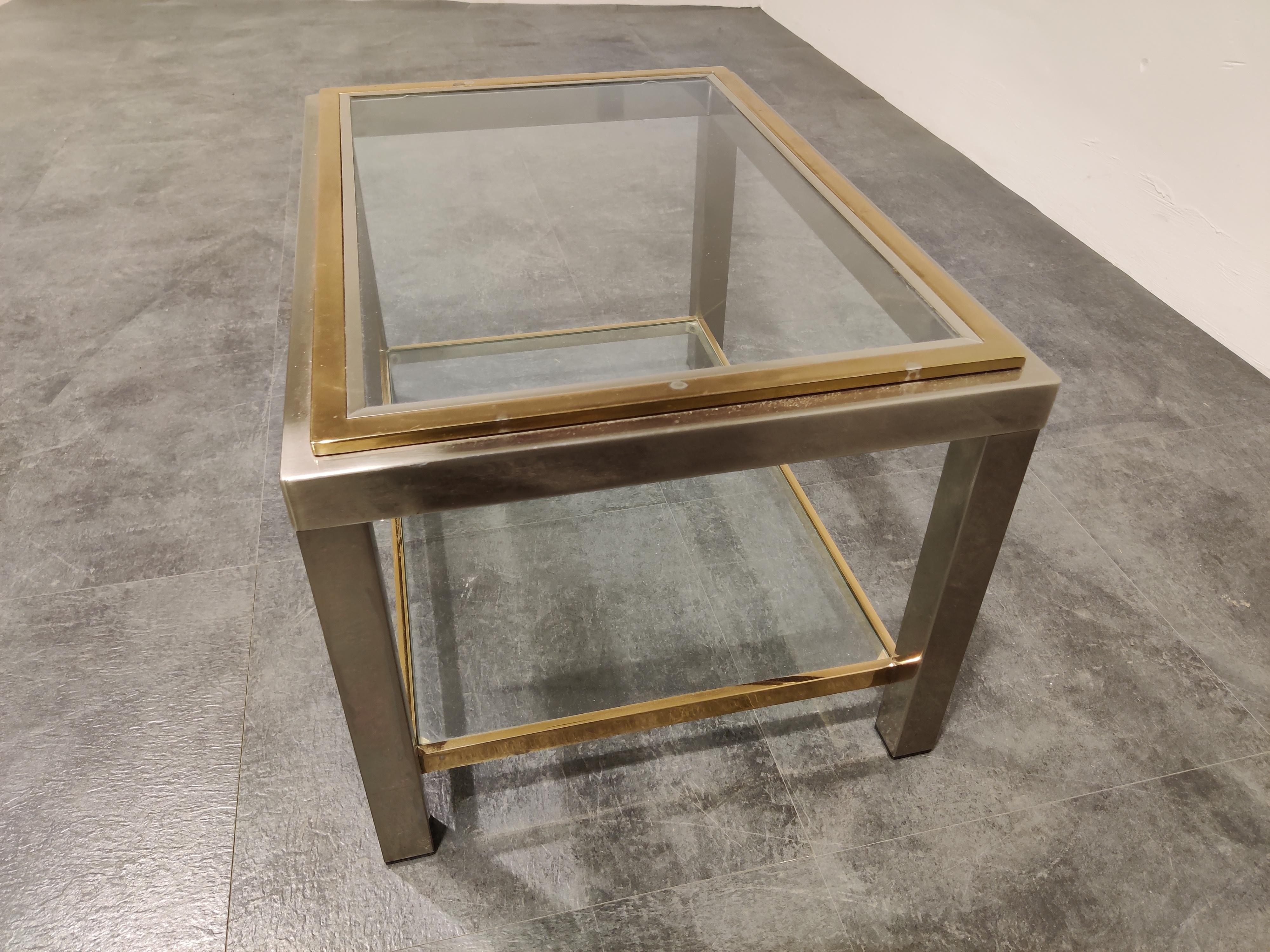 Vintage Brass and Chrome Side Table by Belgochrom, 1970s In Good Condition In HEVERLEE, BE