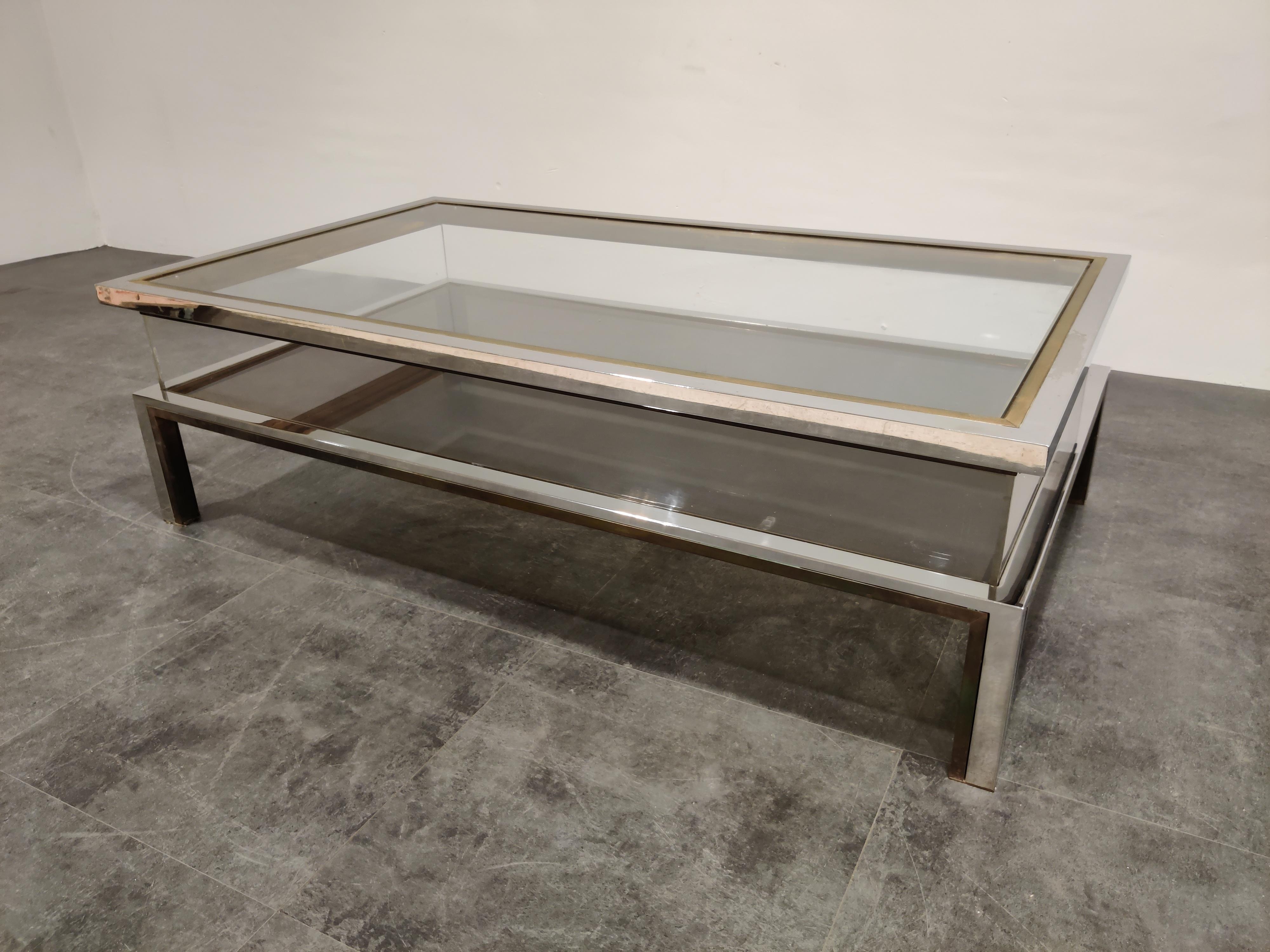 Hollywood Regency Vintage Brass and Chrome Sliding Top Coffee Table, 1970s