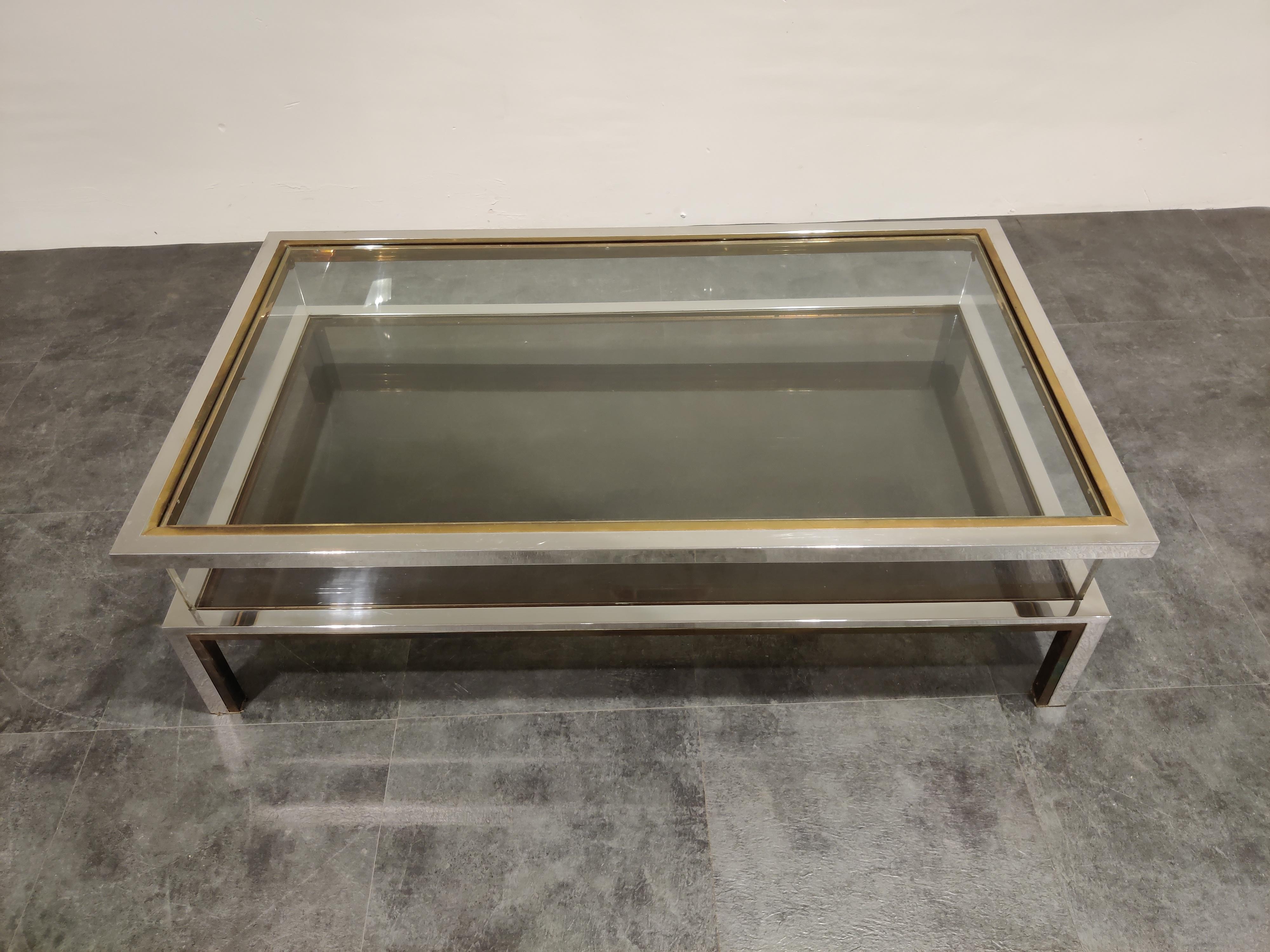 Belgian Vintage Brass and Chrome Sliding Top Coffee Table, 1970s