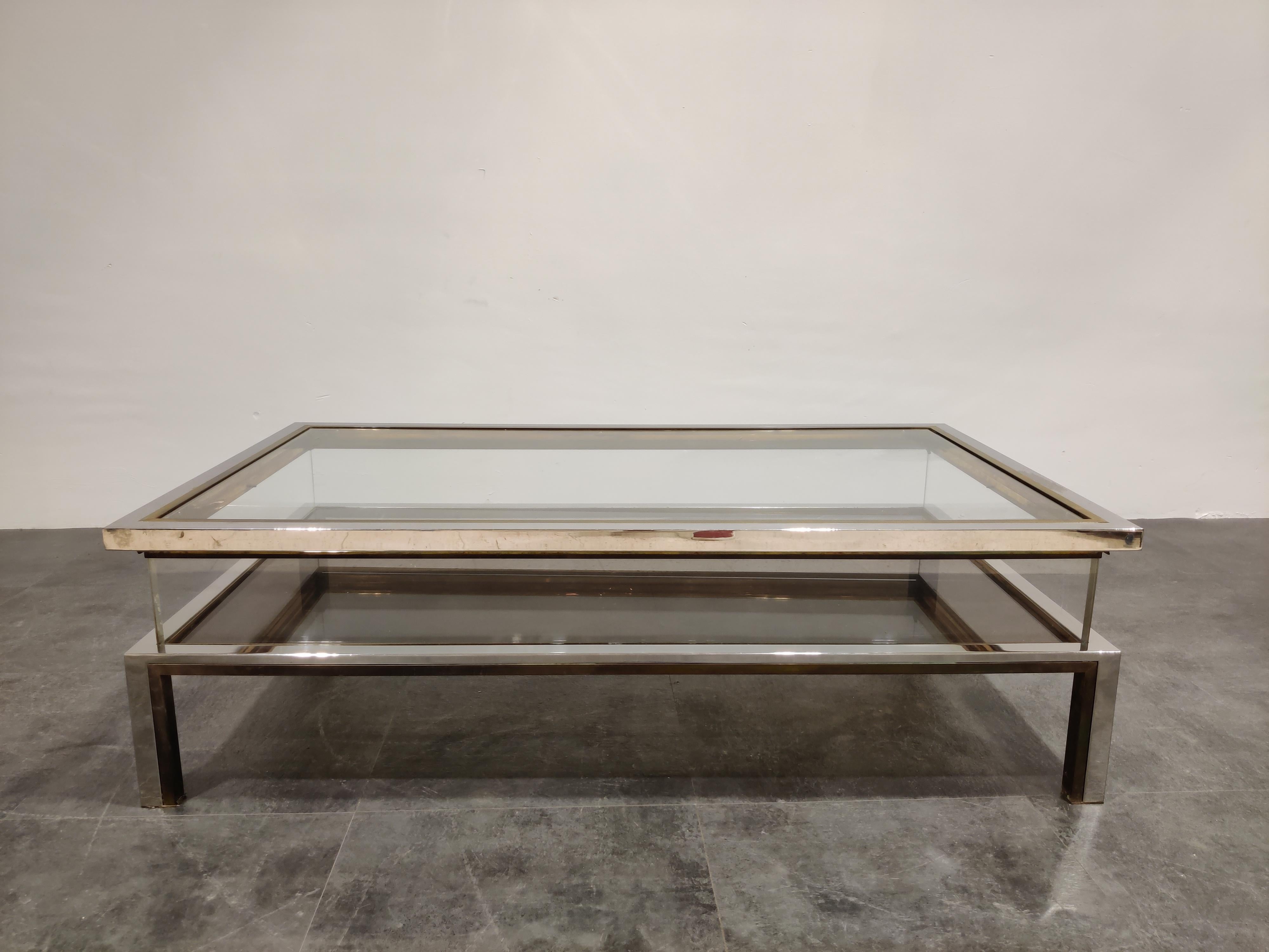 Vintage Brass and Chrome Sliding Top Coffee Table, 1970s In Good Condition In HEVERLEE, BE