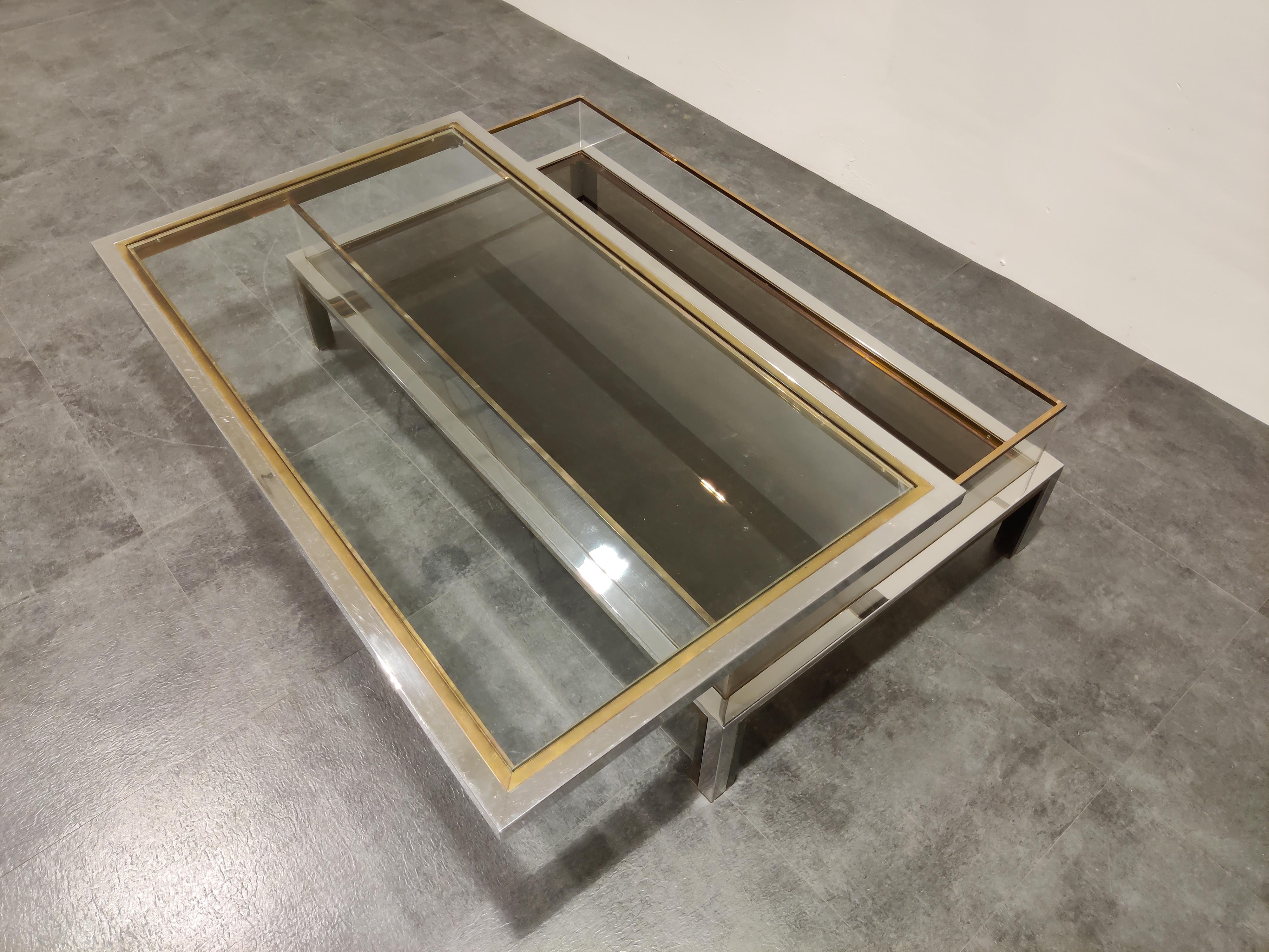 Vintage Brass and Chrome Sliding Top Coffee Table, 1970s 1