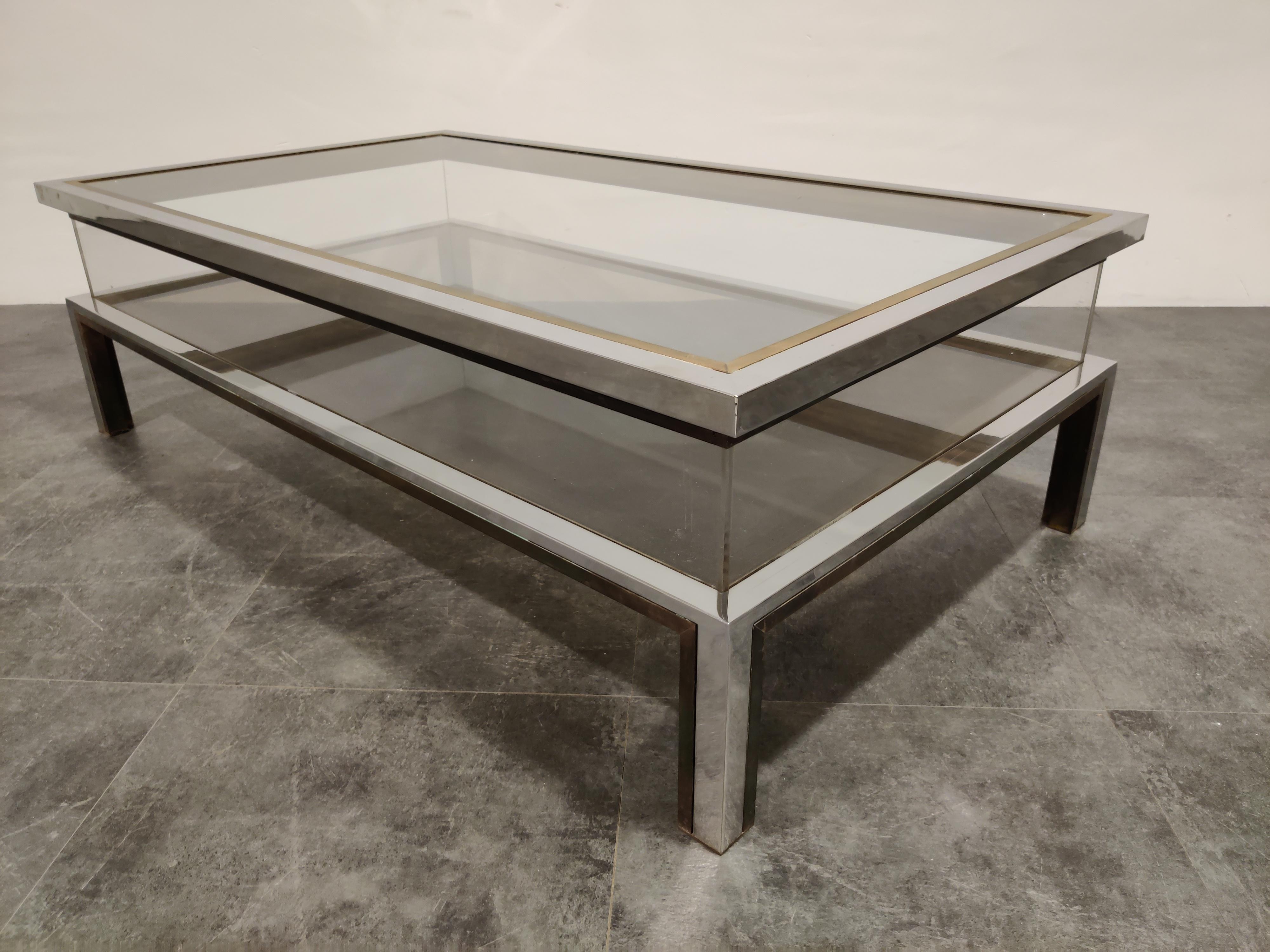 Vintage Brass and Chrome Sliding Top Coffee Table, 1970s 3