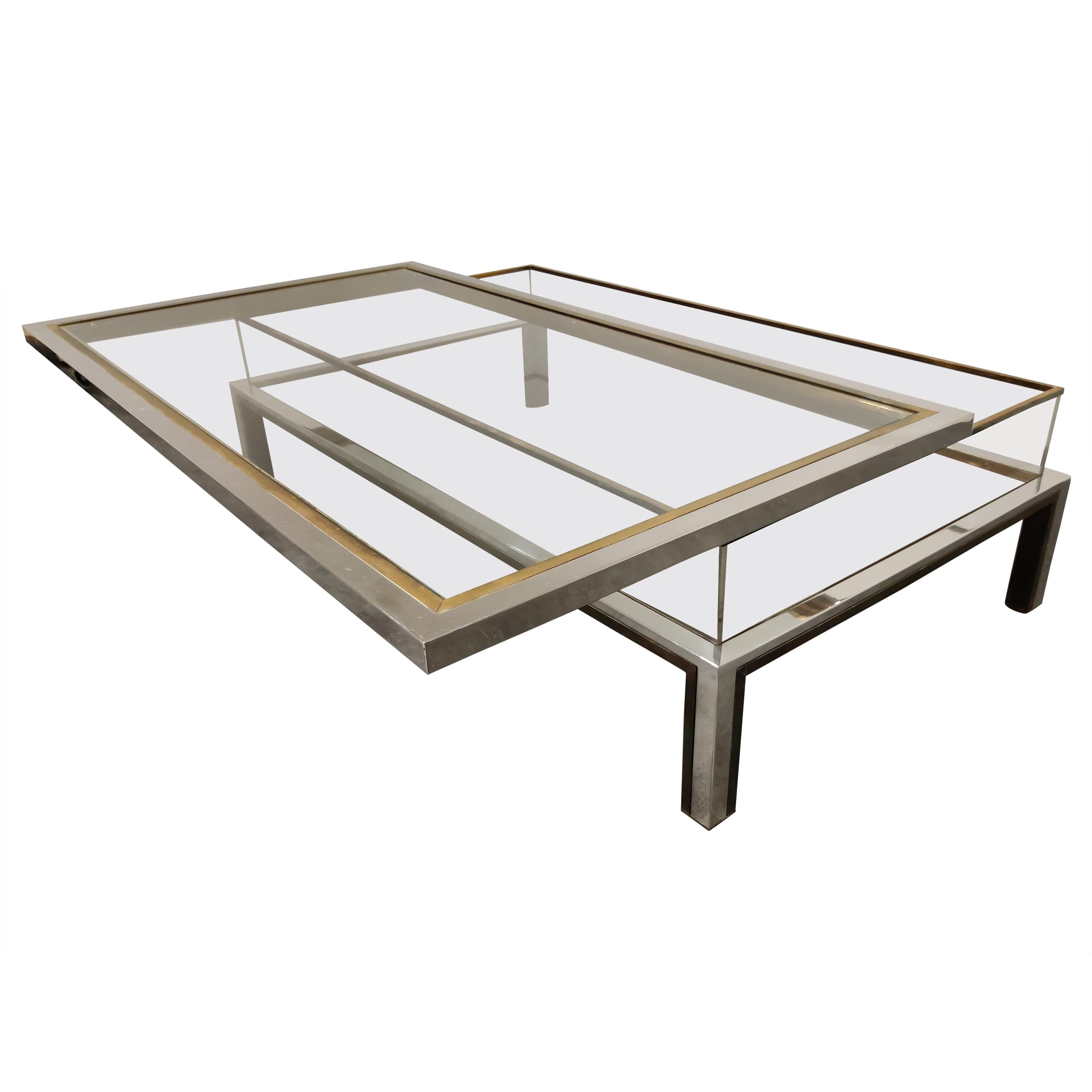 Vintage Brass and Chrome Sliding Top Coffee Table, 1970s