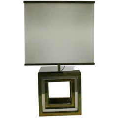 Vintage Brass and Chrome Table Lamp Signed by Romeo Rega, 1970s