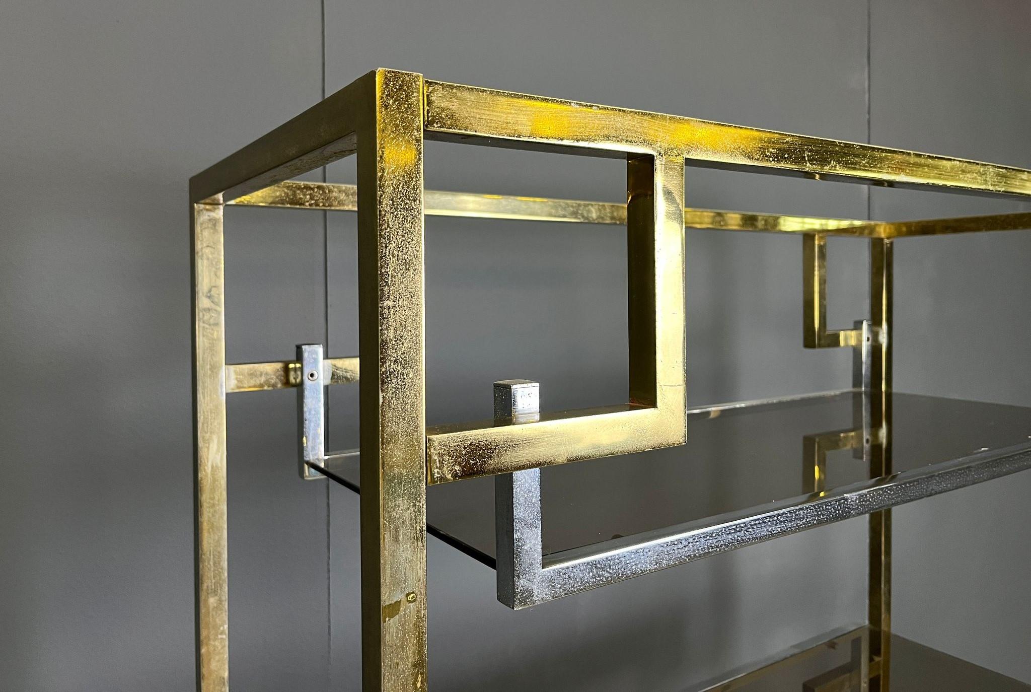 Laiton Unité murale vintage en laiton et chrome, années 1970 en vente