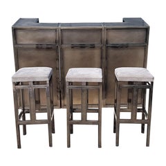 Retro burshed steel Bar with Stools by Maison Jansen, 1970s