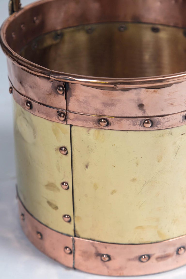 Vintage Brass and Copper Buckets, England, circa Early 20th Century at