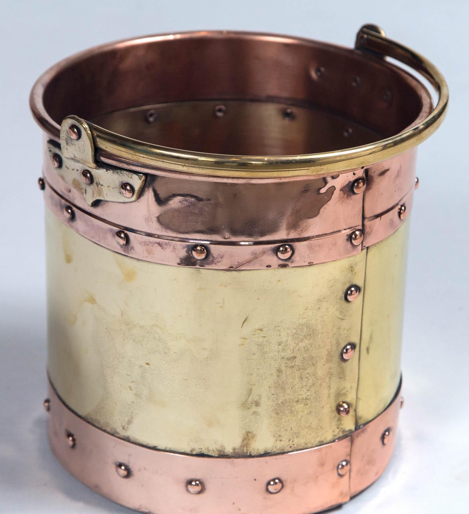Vintage Brass and Copper Buckets, England, circa Early 20th Century 1