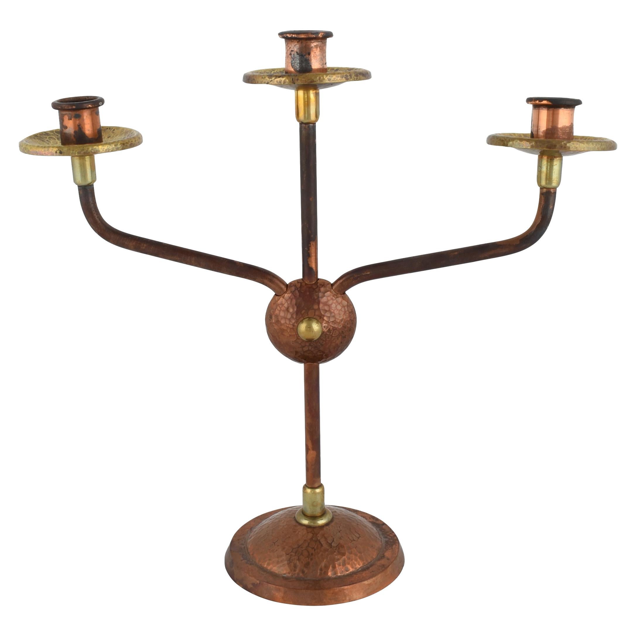 Vintage Brass and Copper Candlestick, Germany, 1960s For Sale