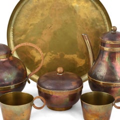 Vintage Brass and Copper Centrepiece and Tea Set by Harald Buchrucker, 1950s