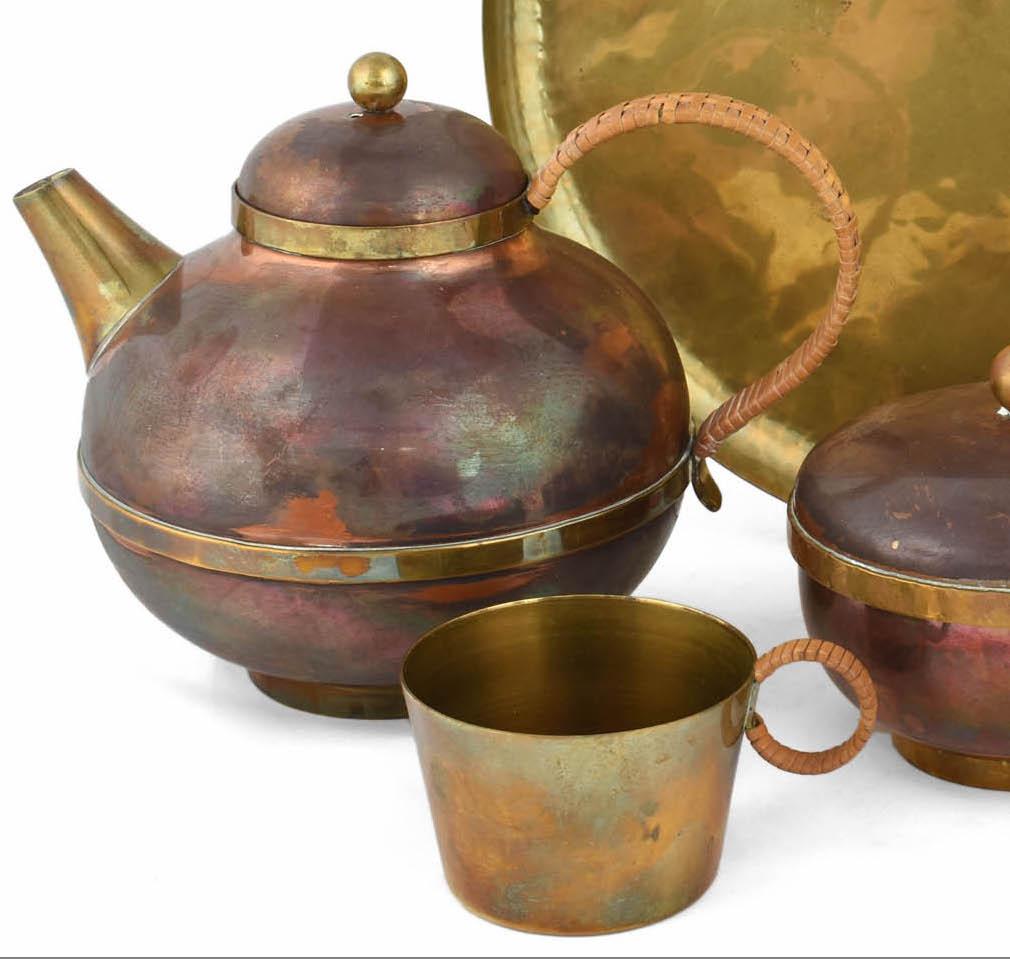 copper tea set with tray